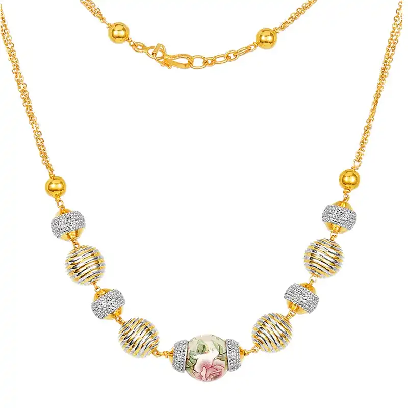 22K Gold Two-Toned Floral Necklace and Earring Set